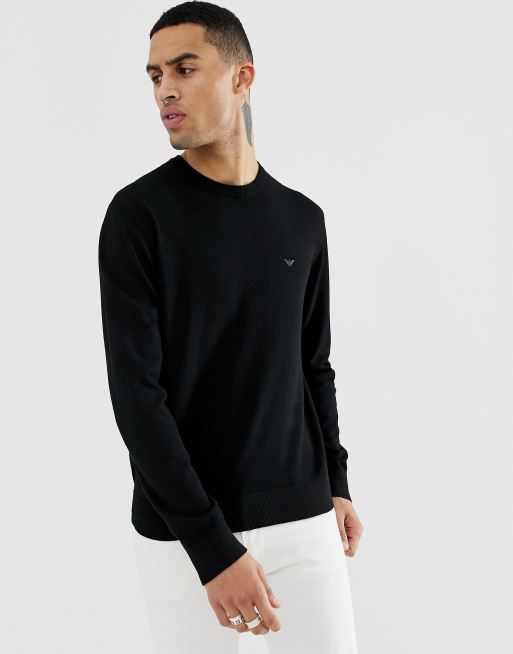 Emporio Armani crew neck logo jumper in black | ASOS