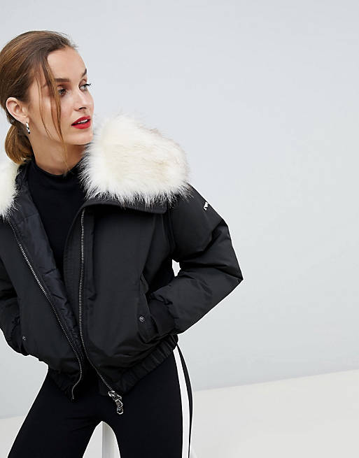 Emporio Armani Cropped Padded Jacket with Faux Fur Hood | ASOS