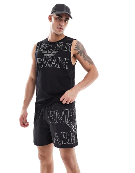 Emporio Armani – Czarne szorty kąpielowe z logo, część zestawu