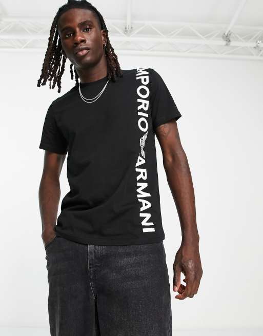 Emporio Armani – Czarny T-shirt kąpielowy z taśmą z logo 