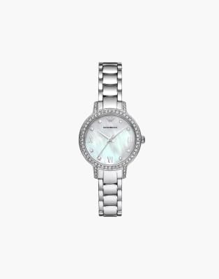 Emporio Armani - Damenuhr aus silberfarbenem Edelstahl mit drei Zeigern, AR11484