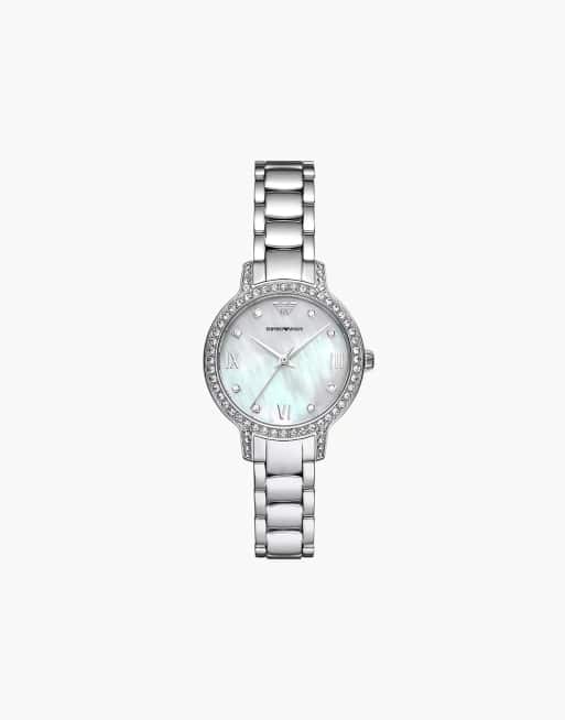 Emporio Armani – Damenuhr aus silberfarbenem Edelstahl mit drei Zeigern, AR11484