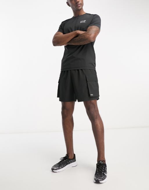 Emporio Armani EA7 active t shirt and shorts set in black ASOS