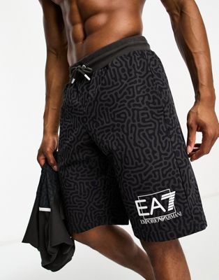 Emporio Armani EA7 allover print jersey shorts in grey