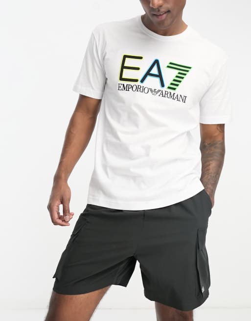 Emporio Armani EA7 embroidered logo t shirt in white ASOS