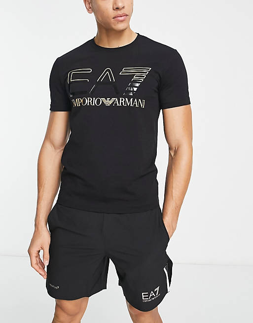 Emporio Armani EA7 gold oversized logo t-shirt in black