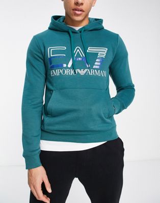 Emporio Armani EA7 large logo hoodie in green - ASOS Price Checker