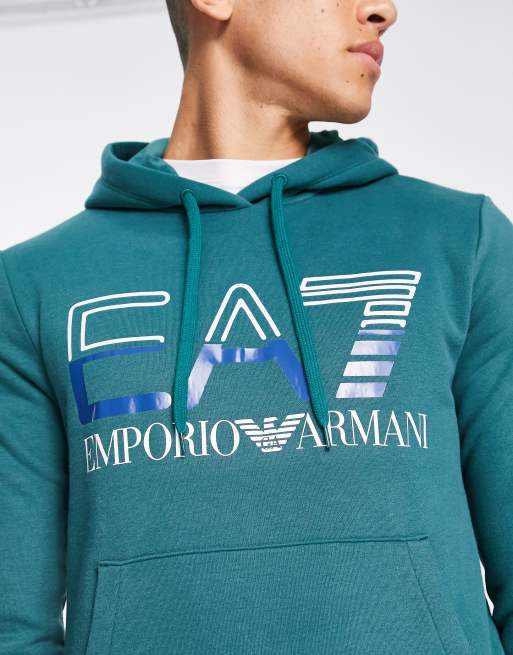 Emporio Armani EA7 large logo hoodie in green