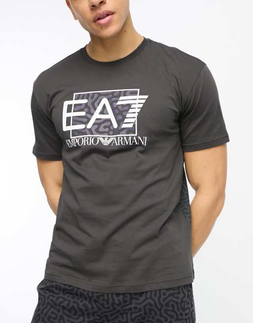 Emporio Armani EA7 logo print t shirt in gray ASOS