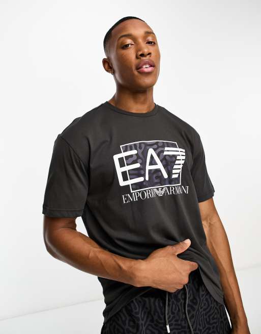 Emporio Armani EA7 logo print t shirt in grey ASOS