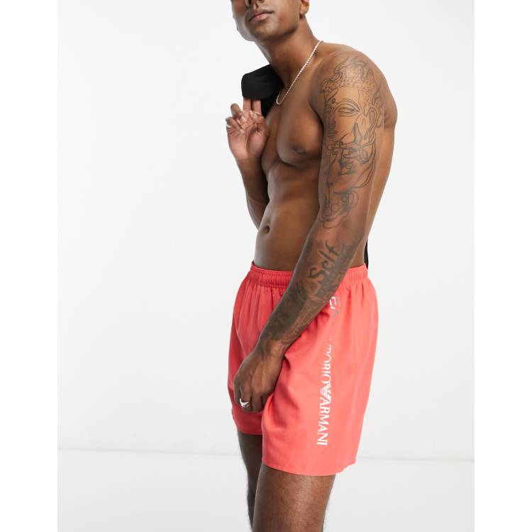 red armani swim shorts