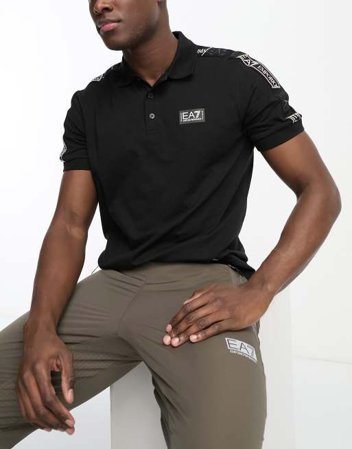 Emporio Armani – EA7 – Polohemden in Schwarz mit Zierband