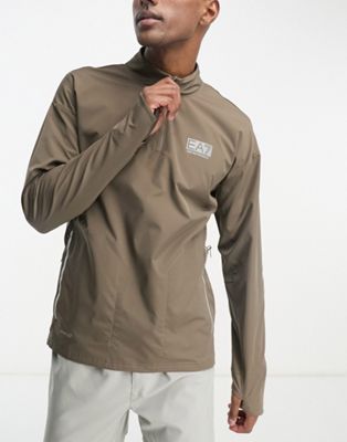 Emporio Armani EA7 quarter zip sweatshirt in beige - ASOS Price Checker