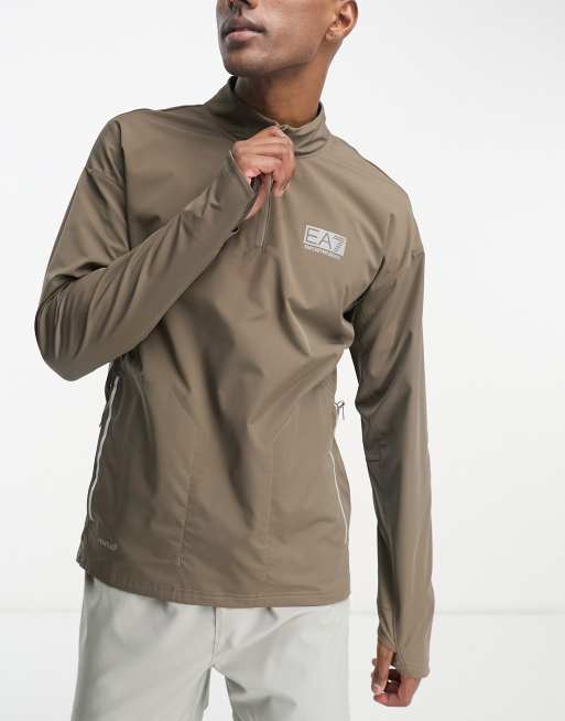 Emporio Armani EA7 quarter zip sweatshirt in beige | ASOS