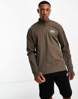 Emporio Armani EA7 quarter zip sweatshirt in beige - ASOS Price Checker