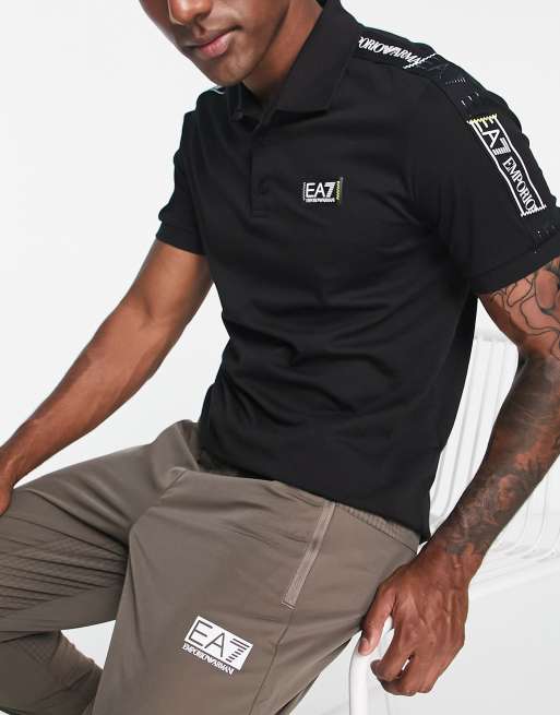 Emporio Armani EA7 taped polo shirt in black | ASOS