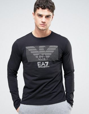 Emporio Armani EA7 Top Long Sleeve Eagle Text Logo in Black | ASOS