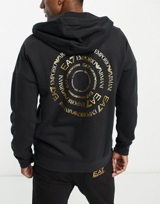 Emporio Armani EA7 zip back print hoodie in black