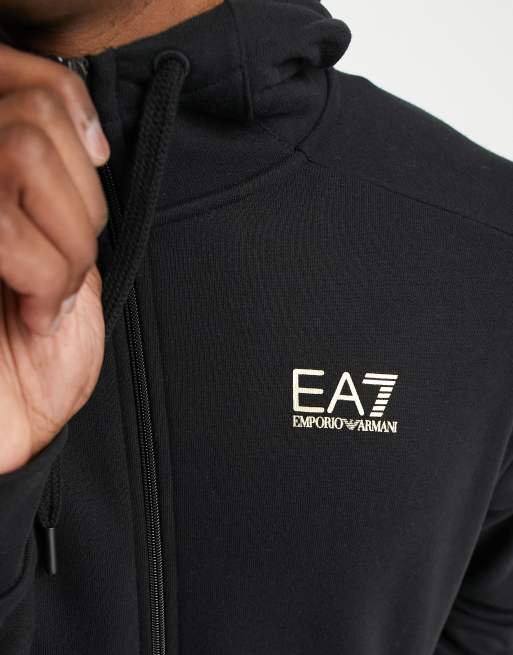 Emporio Armani EA7 zip back print hoodie in black | ASOS