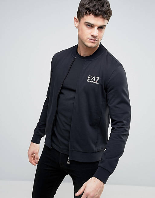 Emporio Armani EA7 Zipthru Sweat Jacket Chest Logo in Black | ASOS