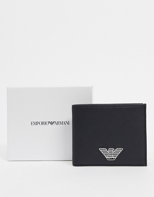 Emporio Armani eagle badge billfold card wallet in black