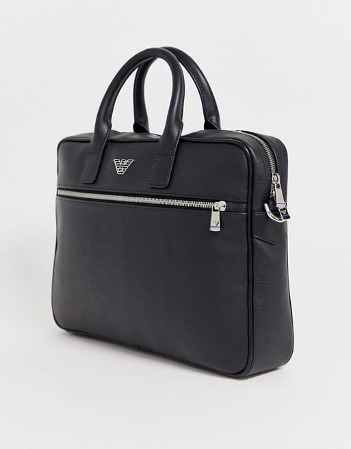 Emporio Armani eagle laptop briefcase in black