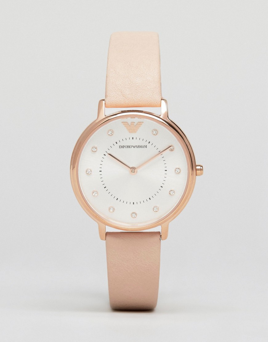 Emporio Armani - Elegant leren horloge in lichtroze AR2510