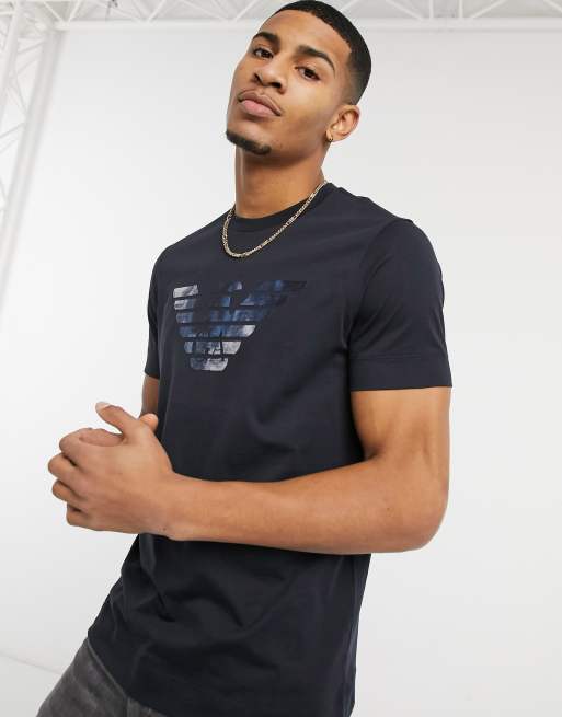 Emporio Armani embroidered eagle logo T shirt in navy ASOS