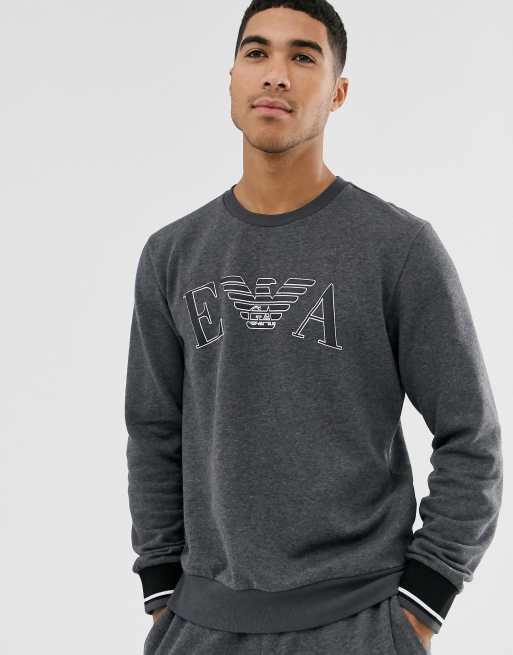 Emporio Armani Eva large logo terry lounge sweat in charcoal grey | ASOS