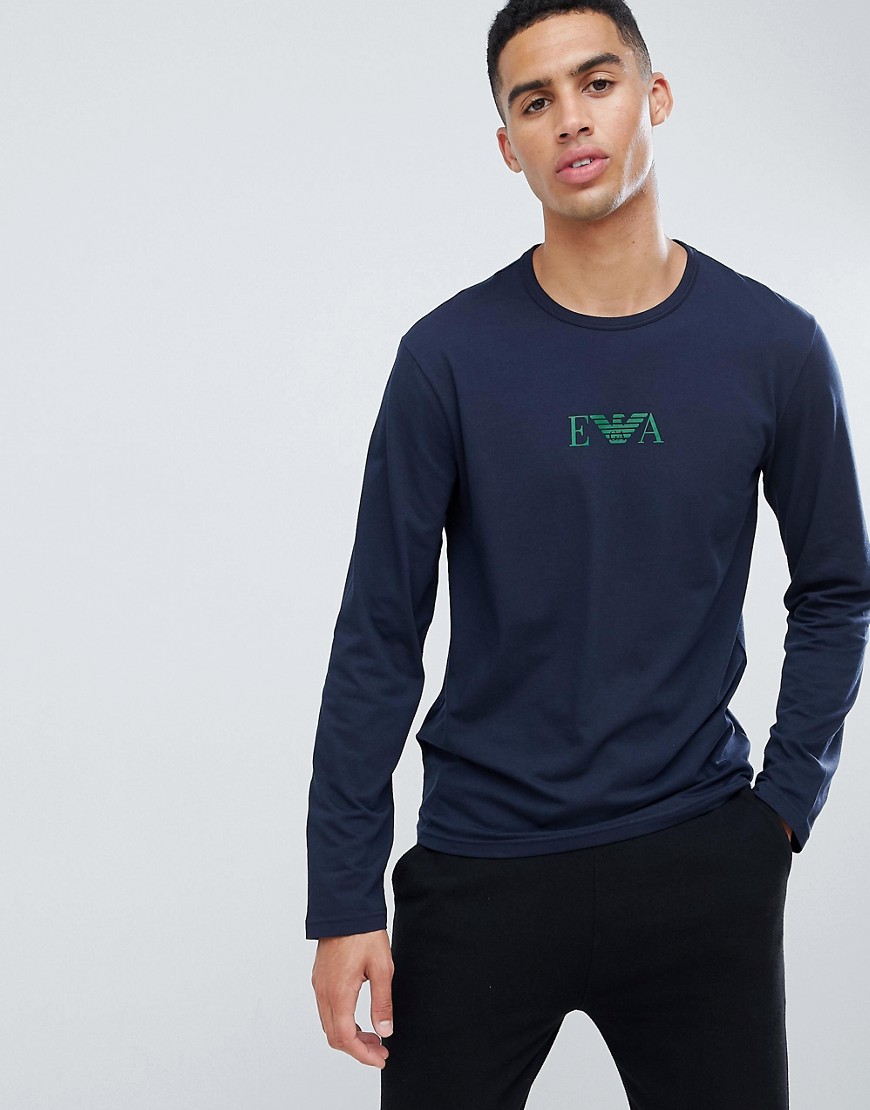 Emporio Armani - Eva - Lounge T-shirt met lange mouwen en adelaarslogo in marineblauw