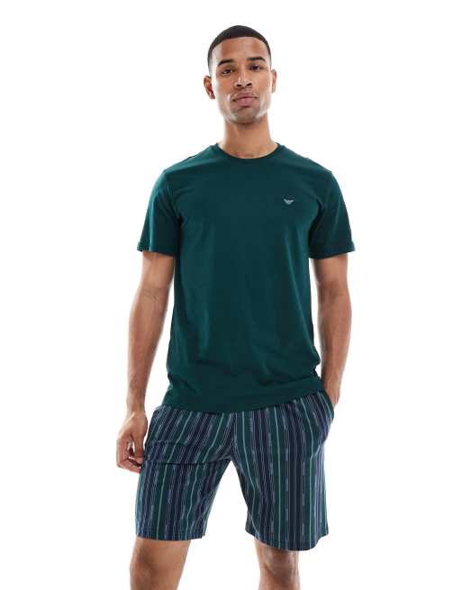 Emporio Armani – Granatowo-zielona piżama z dżerseju z logo