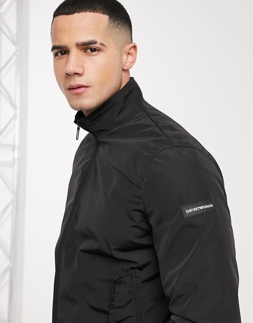 Emporio Armani harrington jacket with arm logo in black | ASOS