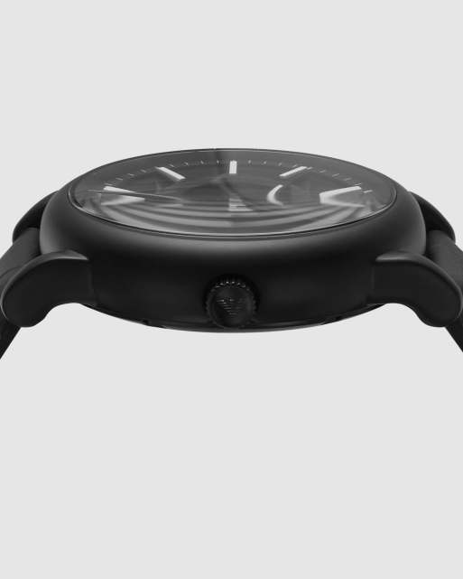 Emporio Armani Herren-Automatik-Drei-Zeiger-Uhr mit schwarzem Lederarmband, 3 von 4
