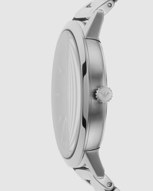 Emporio Armani Herren-Dreizeiger-Datumsuhr aus Edelstahl in Silber, 3 von 4