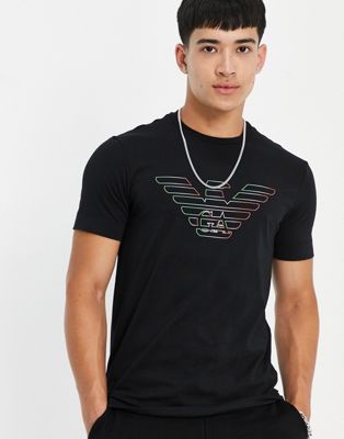 Emporio Armani iridescent eagle logo t-shirt in black