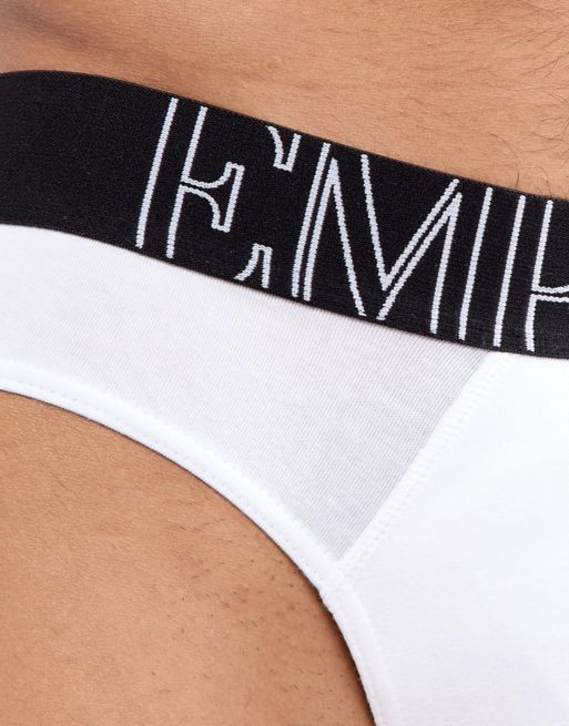 Emporio Armani Large Back Logo Briefs In White for Men