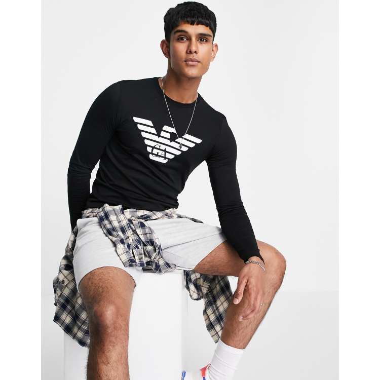 Emporio Armani large logo long sleeve t shirt in black ASOS