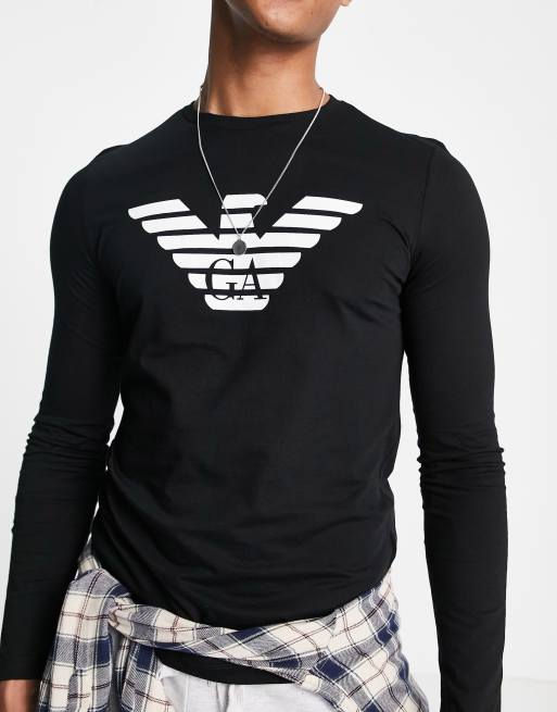 Emporio Armani large logo long sleeve t shirt in black ASOS