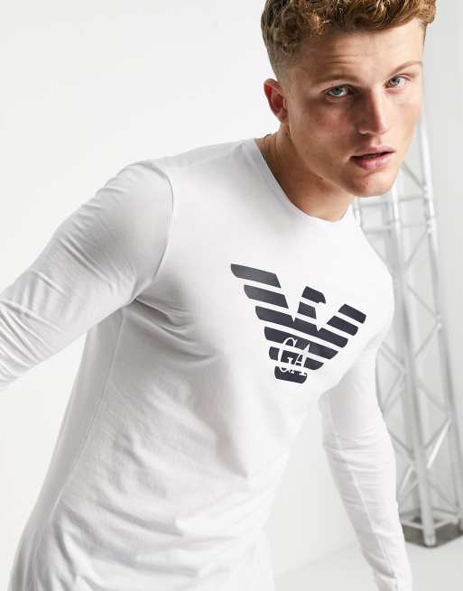 Emporio Armani large logo long sleeve t shirt in white ASOS