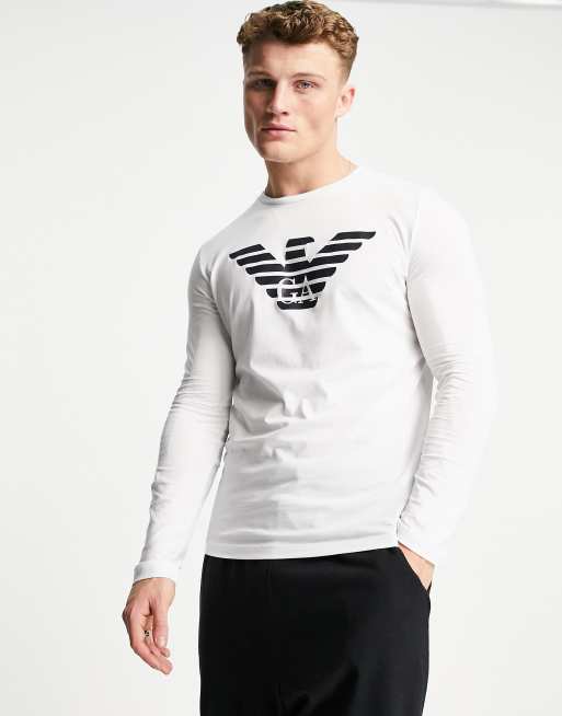 Emporio Armani large logo long sleeve t shirt in white ASOS