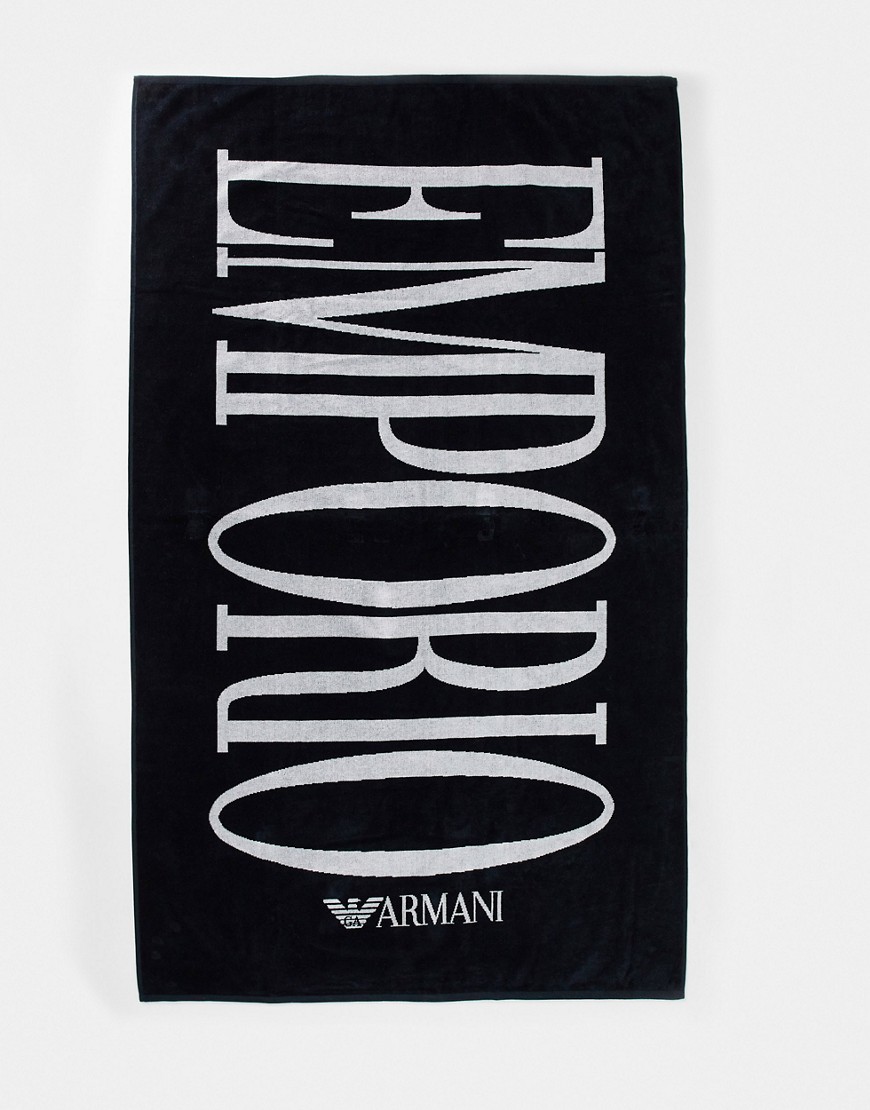 Emporio Armani large logo swim towel in black