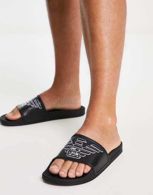 Emporio Armani large sliders in black