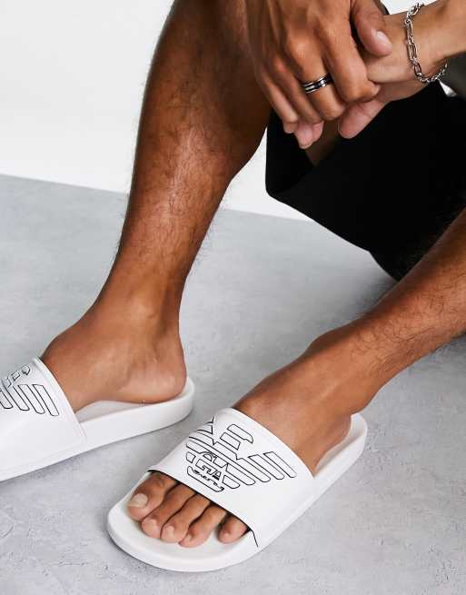 Emporio Armani large sliders in white | ASOS