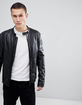 Emporio Armani Leather Biker Jacket In 