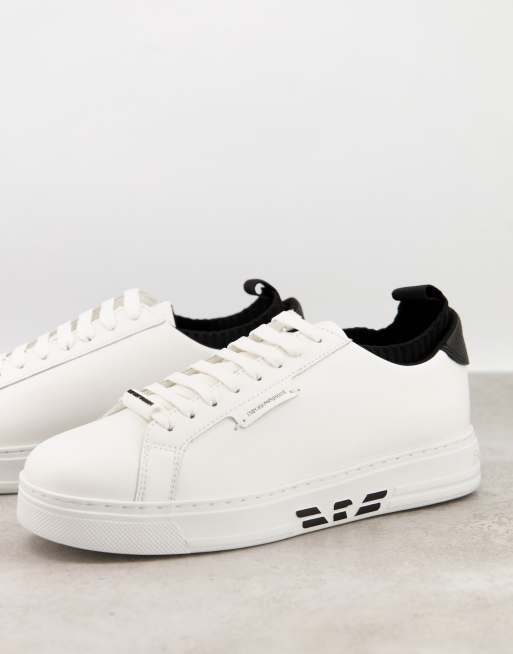 Emporio Armani leather sneakers with eagle sole logo in white | ASOS