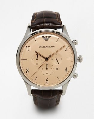 Emporio Armani Leather Strap Watch 