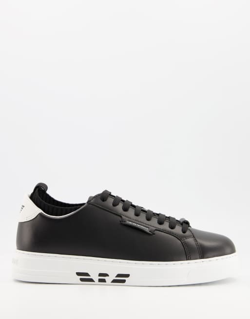 Emporio Armani leather trainers with eagle sole logo in black