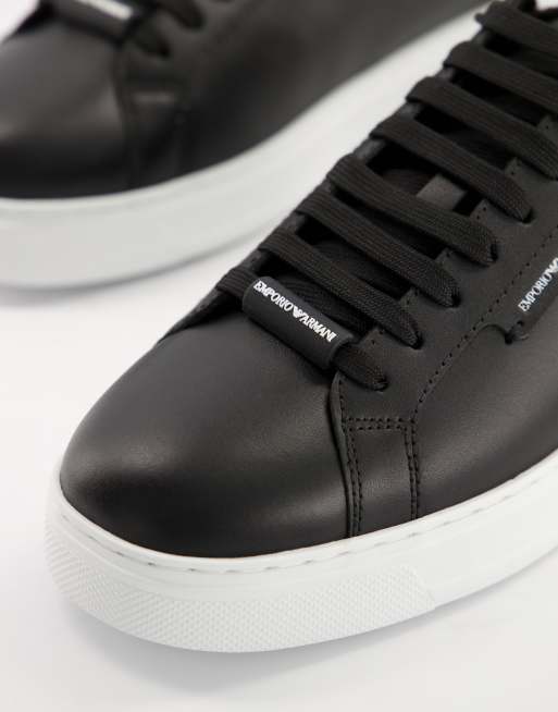 Armani black leather on sale trainers