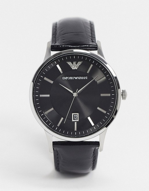 Emporio Armani leather watch in black AR11186
