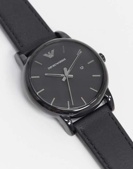 Emporio Armani Leather Watch In Black AR1732